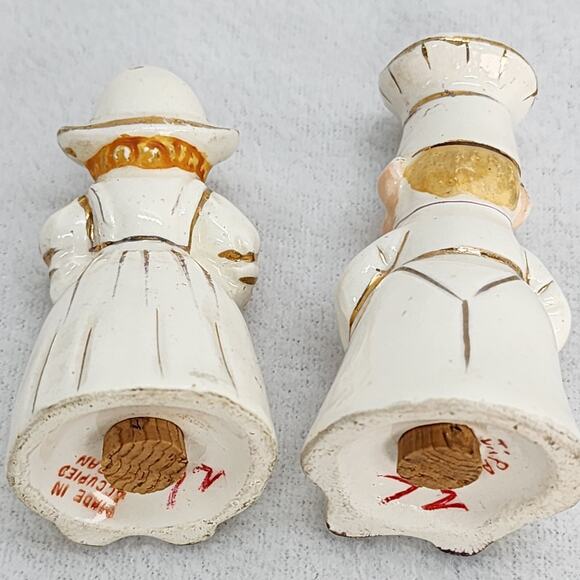 Vintage Salt Pepper Shakers 2.5" Occupied Japan Dutch Couple Baker Gold Detail - Picture 8 of 14
